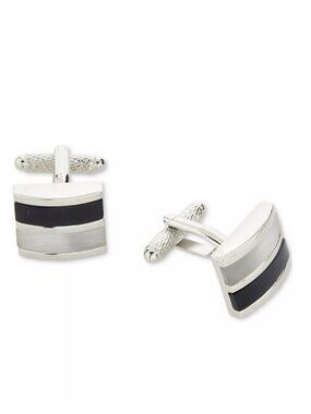 Perry Ellis Portfolio Men's Whale Back Black Gray Stripe Cufflinks